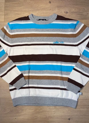 Pull col rond à rayures bleu, blanc, gris et marron Pelle pelle - Taille L, marke: Pelle Pelle, zustand: Sehr gut, größe: L, 14,00 €, 15,40 € inklusive Vinted-Käuferschutz