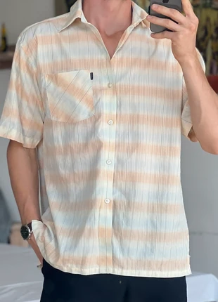 BOSS Hugo Boss Peach & Cream Striped Short-Sleeve Shirt – Size XL, marke: Hugo Boss, zustand: Sehr gut, größe: XL, 11,00 €, 11,75 € inklusive Vinted-Käuferschutz