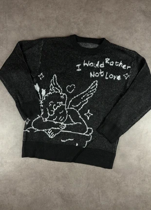 Pull rétro oversize, knit Y2K en coton noir à motif Cupidon blanc - Vintage, brand: Vintage Dressing, condition: Very good, size: M, €35.00, €37.45 includes Buyer Protection Pro