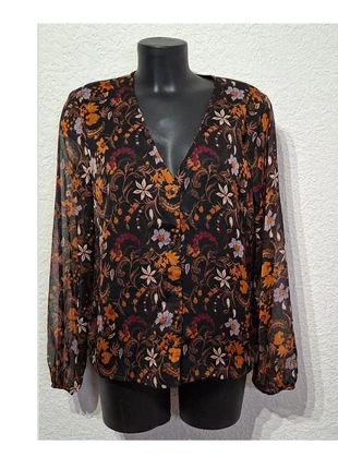 Blouse fluide noire imprimé floral automnal – manches voile – T.42, marque: Tendance, état: Très bon état, taille: XL / 42 / 14, 9,00 €, 10,15 € Protection acheteurs incluse
