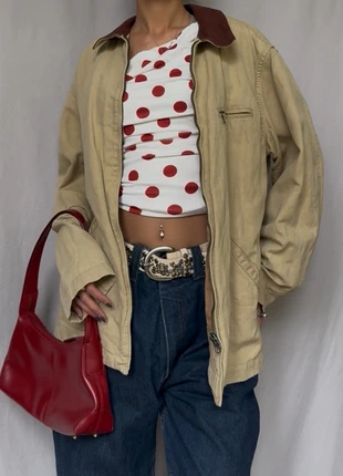 Vintage Archive Marlboro Classics Beige Jacket with Leather Maroon Collar (#684), marca: Marlboro Classics, estado: Muito bom, tamanho: L / 40 / 12, €40.00, €42.70 inclui Proteção do Comprador Pro