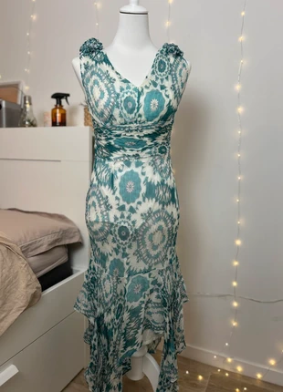 Robe longue fluide taille S imprimé floral turquoise et blanc femme bohème chic très bon état, marque: Boheme, état: Très bon état, taille: S / 36 / 8, 14,00 €, 15,40 € Protection acheteurs incluse