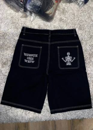 Short baggy noir Y2K brodé squelette gothic streetwear vintage 2000s drip dump rock, marke: y2k, zustand: Sehr gut, größe: M, 49,90 €, 53,10 € beinhaltet Vinted-Käuferschutz Pro