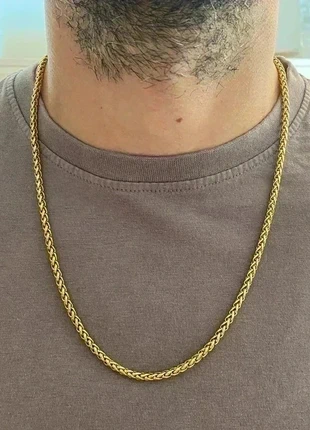 Collier en acier inoxydable doré, collier chaîne byzantine, bijou homme, cadeau pour lui, condition: Very good, €13.00, €14.35 includes Buyer Protection Pro