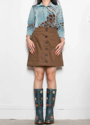 Vintage wool mini skirt | Jupe courte en laine camel avec rayures, marque: Vintage, état: Très bon état, taille: XS / 34 / 6, 12,00 €, 13,30 € Protection acheteurs (Pro) incluse