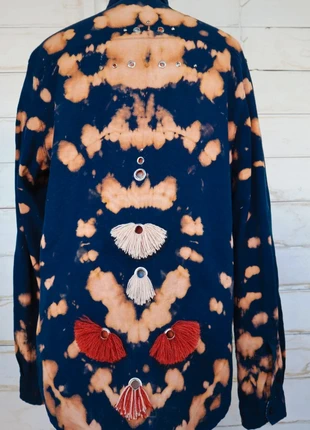 Punk Punky Bleached Out Navy Blue Orange tassle Shirt Top, brand: Handmade, condition: New without tags, size: S, £25.00, £26.95 includes Buyer Protection