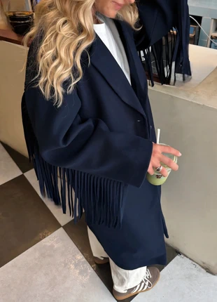 Manteau long à franges bleu marine, brand: RMEL PARIS, condition: Very good, size: S / 36 / 8, €44.00, €46.90 includes Buyer Protection Pro