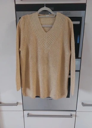 Tunique hiver grande taille jaune et fibres metalliques doré, merk: made in France, staat: Goed, maat: XXXL / 46 / 18, € 6,00, € 7,00 inclusief Kopersbescherming