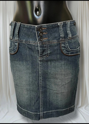 Jupe en jean stretch taille M (env. 38) - style utility chic - Années 2000, marque: Vintage Dressing, état: Très bon état, taille: M / 38 / 10, 8,00 €, 9,10 € Protection acheteurs incluse