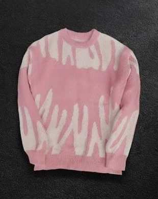 Pull rose clair motifs blancs abstraits homme - Taille M, brand: Vintage Dressing, condition: Very good, size: M, €48.00, €51.10 includes Buyer Protection