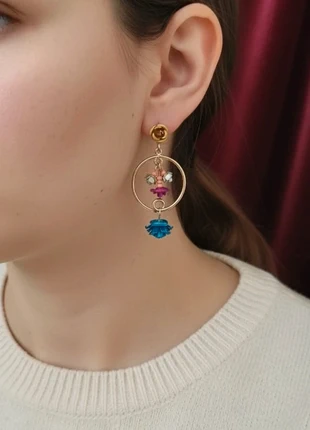 Gold Floral Hoop Earrings | Colourful Rose Drop Design | Cute Gift for Her, brand: Oliver Bonas, condition: Very good, £7.98, £9.08 includes Buyer Protection Pro