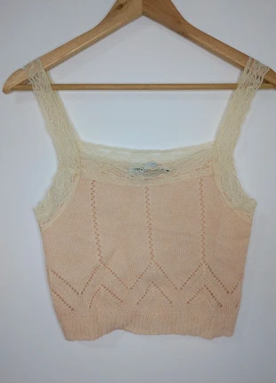 Knitted Lace Trim Crop Tank Top - cream , soft peach, marca: Zara, estado: Muy bueno, tamaño: M / 38 / 10, 4,00 €, 4,90 € Protección al comprador incluida