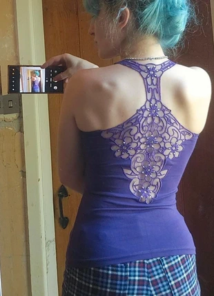 Vintage Y2K Purple Gothic Fairy Tank Top Lace Rhinestone Appliqué Mall Goth Indie Sleaze, brand: None, condition: New without tags, size: S / 8, £16.00, £17.50 includes Buyer Protection