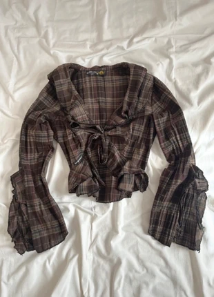 Top à nouer tartan à volants et manches évasées - y2k officecore France, brand: Top Vintage, condizioni: Ottime, taglia: M / IT 42 / EU 38, €23.00, €24.85 include la Protezione acquisti Pro