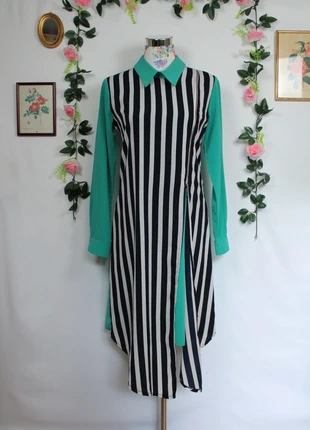🍒🌸Robe chemise rayée vert & noir années 80 - T.38🌸🍒, marque: Vintage, état: Très bon état, taille: M / 38 / 10, 28,00 €, 30,10 € Protection acheteurs (Pro) incluse