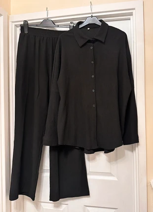 Black Textured Co-Ord Set Shirt & Wide Leg Trousers Size L, brand: tiktok, condition: Very good, size: L / 12, £12.00, £13.30 includes Buyer Protection