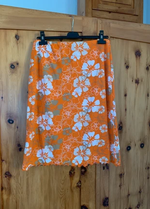 vintage Tom Tailor orange hibiscus print micro mesh midi skirt, marque: Tom Tailor, état: Très bon état, taille: L / 40 / 12, 20,00 €, 21,70 € Protection acheteurs incluse