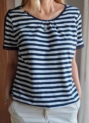 Camiseta rayas marineras y crochet de Tchibo, marca: Tchibo, estado: Muy bueno, tamaño: L / 40 / 12, 5,90 €, 6,90 € Protección al comprador incluida