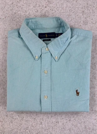 FCC344 - Chemise turquoise à col Ralph Lauren logo brodé en coton manches longues XL homme old money, brand: Ralph Lauren, condition: Very good, size: XL, €30.00, €32.20 includes Buyer Protection Pro