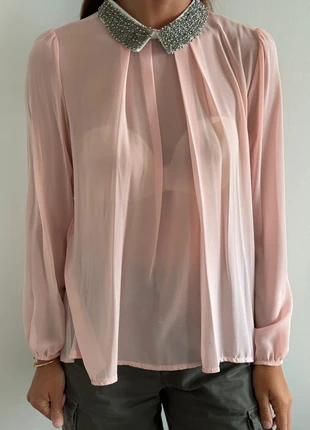 Blouse rose J&L Paris avec col en perles et dos plissé taille 38 Neuve, marca: J&L Paris, estado: Nuevo sin etiquetas, tamaño: M / 38 / 10, 25,00 €, 26,95 € Protección al comprador incluida