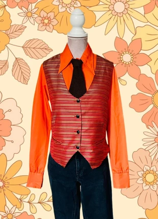🧡Gilet de costume sans manches vintage orange rayé 36/38 retro Y2K striped sleeveless suit vest🧡, marke: Vintage, zustand: Sehr gut, größe: S / 36 / 8, 13,00 €, 14,35 € beinhaltet Vinted-Käuferschutz Pro