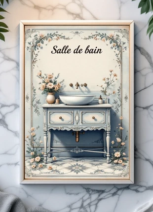 Cadre Art Déco Vintage Salle de bain bleutée - Style rétro, marque: Art Vintage, état: Neuf sans étiquette, 13,00 €, 14,35 € Protection acheteurs (Pro) incluse