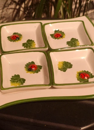 Service Apéritif 4 Coupelles Coccinelle Plateau Céramique Blanc Vert Vintage, brand: Apero, condizioni: Buone, €20.00, €21.70 include la Protezione acquisti