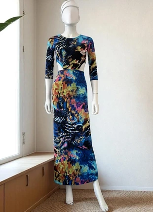 Zack London Multicolour Tie Dye Bodycon Maxi Dress Cut-Out 3/4 Sleeve Stretch Jersey Summer Festival, brand: Zack, condition: Very good, size: S / 8, £35.00, £37.45 includes Buyer Protection