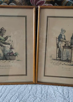 2 tableaux copies de gravures anciennes “La marchande de cerises” “La marchande de café”, estado: Bom, €8.00, €9.10 inclui Proteção do Comprador