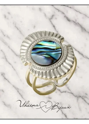 Bague aztèque avec sa nacre bleue - Uhaina Bijoux, brand: Uhaina Bijoux, condition: New with tags, size: Adjustable, €10.00, €11.20 includes Buyer Protection Pro