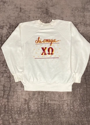 Sweat-shirt Blanc Chi Omega Fraternity 1983 Vintage Made in USA, marca: Vintage Dressing, estado: Satisfatório, tamanho: L, €13.00, €14.35 inclui Proteção do Comprador Pro