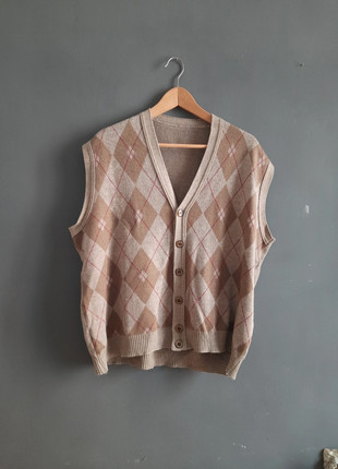 Gilet in lana fine Merinos rombi e quadri vintage taglie forti, marque: Merinos, état: Très bon état, taille: Taille unique, 20,00 €, 21,70 € Protection acheteurs incluse