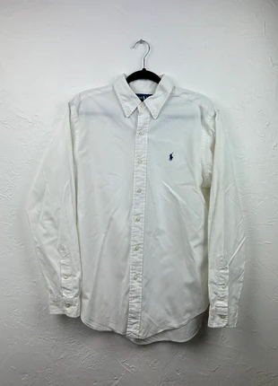 Chemise Ralph Lauren homme blanche classique fit logo brodé bleu marine taille M manches longues, marca: Ralph Lauren, estado: Muito bom, tamanho: M, €39.00, €41.65 inclui Proteção do Comprador