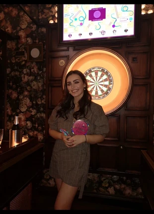 Brown check wrap dress with puff sleeves, brand: PrettyLittleThing, condition: Very good, size: XXL / UK 24-26, £7.00, £8.05 includes Buyer Protection