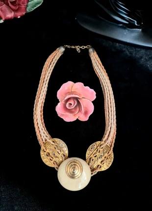 Collier ras de cou vintage esprit baroque🤎couture en métal doré💛et tresse tissu beige écru, marca: collier vintage, estado: Bom, €11.90, €13.20 inclui Proteção do Comprador Pro