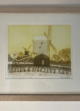 Brian Denyer ARCA signed ltd ed etching Jack and Jill Windmills framed 36x39cm, brand: Brian Denyer ARCA signed ltd ed, condition: Very good, £48.00, £51.10 includes Buyer Protection Pro