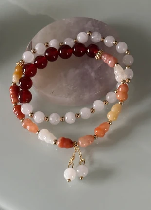 Bracelet Double Élastique en Agate Hulu, Cornaline & Cristal de Roche, brand: agate, cornaline, cristal de roche, condition: New without tags, €14.99, €16.44 includes Buyer Protection