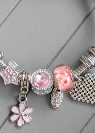 New Pink Bead Charm Bracelet: Stainless Steel Heart Bangle, condition: New without tags, £8.99, £10.14 includes Buyer Protection