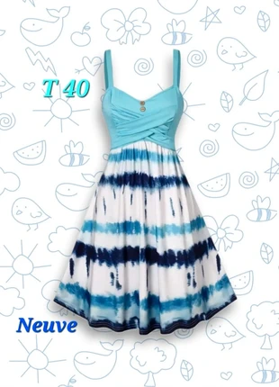 Petite robe pin-up à volants bustier tie dye élasthanne 💙 batik L 40 42 neuve, brand: PIN-UP, condition: New without tags, size: L / 40 / 12, €20.00, €21.70 includes Buyer Protection