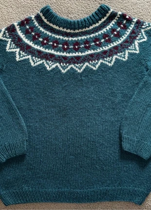 Pull jacquard nordique bleu canard en laine fait main très bon état, brand: Fait Main, condition: Very good, size: One size, €50.00, €53.20 includes Buyer Protection