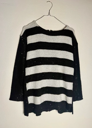 Pull Zara Knit noir et blanc argenté marinière sequins fermeture zip dos taille M, brand: Zara, condition: Very good, size: M / 38 / 10, €3.50, €4.38 includes Buyer Protection