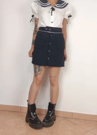 Mini jupe bleu marine en Lin naturel Vintage 90s taille XXS, marque: Vintage, état: Très bon état, taille: XXS / 32 / 4, 15,00 €, 16,45 € Protection acheteurs (Pro) incluse