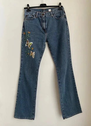 Jeans bleu brodé vintage Y2K 2000s droit légèrement évasé 38 40, merk: Vintage Dressing, staat: Heel goed, maat: M / 38 / 10, € 19,00, € 20,65 inclusief Kopersbescherming Pro