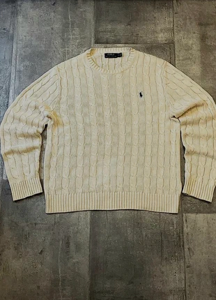 Pull tressé Ralph Lauren blanc M adulte logo brodé bleu authentique vintage confortable oldmoney, brand: Ralph Lauren, condition: New without tags, size: M, €52.75, €56.09 includes Buyer Protection