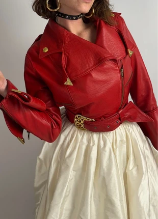 80s Veste en cuir rouge véritable spectaculaires boucle doré métallique spectaculaire, marque: Vintage, état: Très bon état, taille: XS / 34 / 6, 240,00 €, 252,70 € Protection acheteurs (Pro) incluse