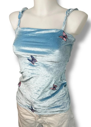 Top débardeur en velours bleu claire avec papillons brodé vintage y2k, marke: Vintage Dressing, zustand: Sehr gut, größe: M / 38 / 10, 5,00 €, 5,95 € beinhaltet Vinted-Käuferschutz Pro