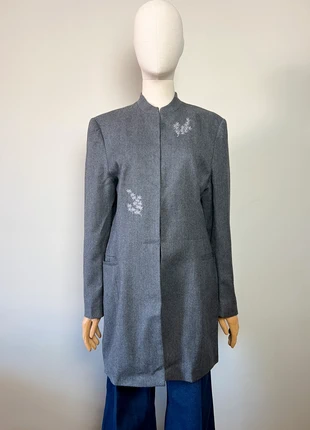 Manteau Armand Ventilo vintage, gris, laine brodée, col montant, T. 42, merk: Armand Ventilo, staat: Heel goed, maat: XL / 42 / 14, € 79,00, € 83,65 inclusief Kopersbescherming Pro