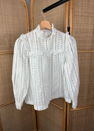 Blouse Blanche Claudie Pierlot Bird Ruffle Lace Top White, Collerette Victorienne Taille 40, marca: Claudie Pierlot, estado: Muito bom, tamanho: L / 40 / 12, €70.00, €74.20 inclui Proteção do Comprador Pro