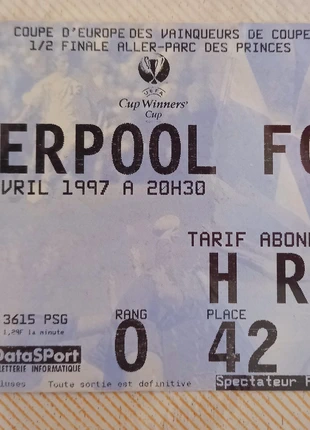 PSG - Liverpool FC 1/2 finale C2 96-97, staat: Heel goed, € 25,00, € 26,95 inclusief Kopersbescherming
