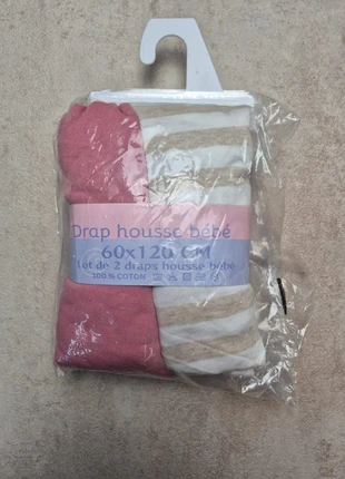 Lot 2 draps housses bébé 60x120 cm coton rose beige neuf emballé, marque: Coton, état: Neuf avec étiquette, taille: Lit bébé, 9,00 €, 10,15 € Protection acheteurs incluse